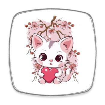 Kirschblüte Katze Katzen Herz Herzen Kinder - Viereckiger Kühlschrankmagnet - Weiß - Vorne