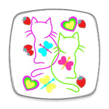 Retro Katzen Erdbeer Sommer 80er Katze Vintage - Viereckiger Kühlschrankmagnet - Weiß - Vorne