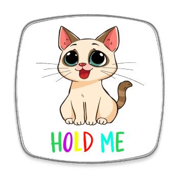 Chat de dessin animé mignon « Hold Me » - Funny Kawaii Pet Desi - Magnet carré - blanc - Devant
