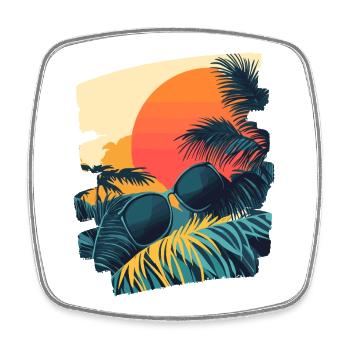 Sommer Palme Sonnenuntergang - Viereckiger Kühlschrankmagnet - Weiß - Vorne