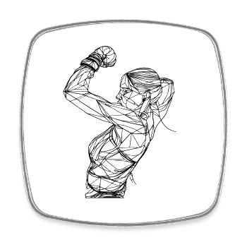 Dessin au trait de boxeuse féminine - Magnet carré - blanc - Devant