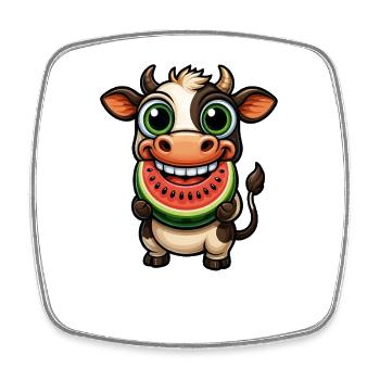 Vache taureau aux fruits d’été pastèque - Magnet carré - blanc - Devant