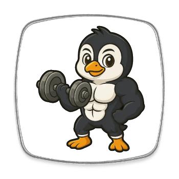 Cute Penguin Workout Fitness Dumbbell Cartoon - Square fridge magnet - white - Front
