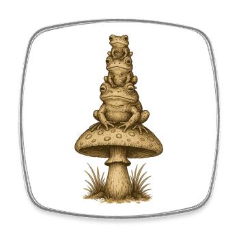 Frog Totem on Mushroom Stack - Square fridge magnet - white - Front