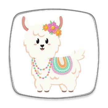 Summer, sun, llama with flowers - Square fridge magnet - white - Front