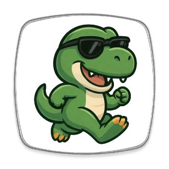 Cool T-Rex Dinosaur with Sunglasses Jogging - Square fridge magnet - white - Front