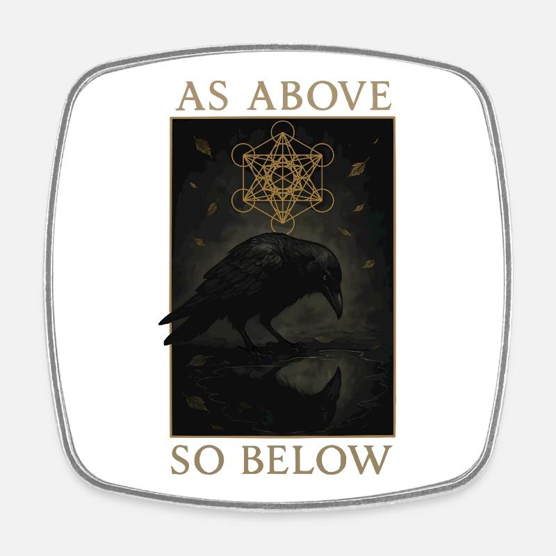 As Above So Below Raven Metatron's Cube Art - Square fridge magnet - white