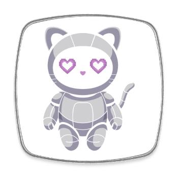 Cuddly cat robot with heart eyes - Square fridge magnet - white - Front