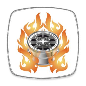 Hot Shiny Car Rim With Flames - Square fridge magnet - white - Front