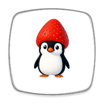 Funny penguin with strawberry and hat - Square fridge magnet - white - Front