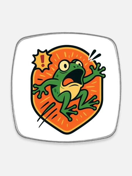 Panic Frog badge - Square fridge magnet - white