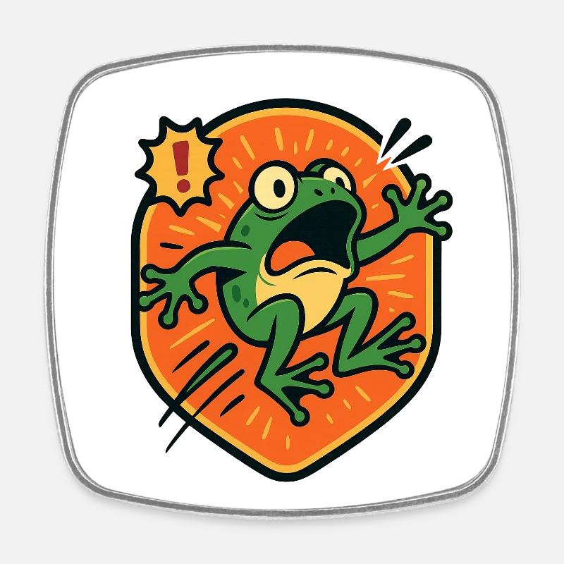 Panic Frog badge - Square fridge magnet - white