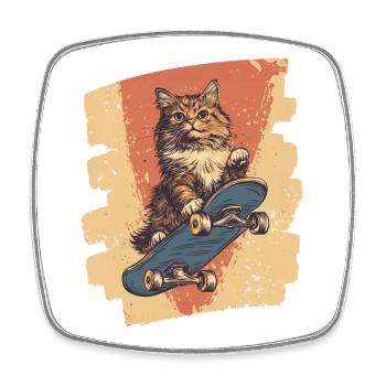 Chat de planche à roulettes - Magnet carré - blanc - Devant