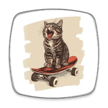 Chat de planche à roulettes - Magnet carré - blanc - Devant