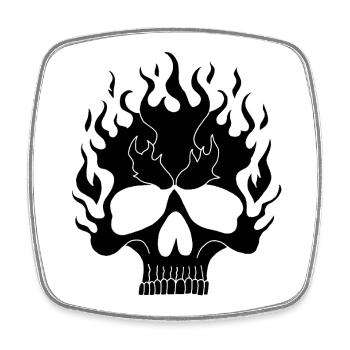 Black Flaming Skull - Square fridge magnet - white - Front