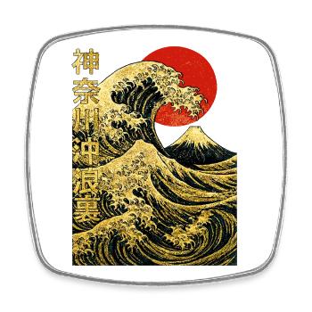 Golden Great Wave Kanagawa - Hokusai Japanese - Square fridge magnet - white - Front