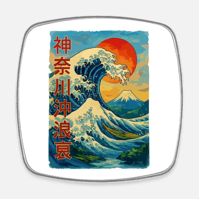 La Grande Vague devant Kanagawa Comic Style - Magnet carré - blanc