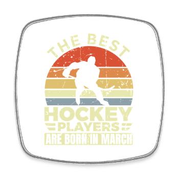 Joueur de hockey sur glace né en mars - Magnet carré - blanc - Devant