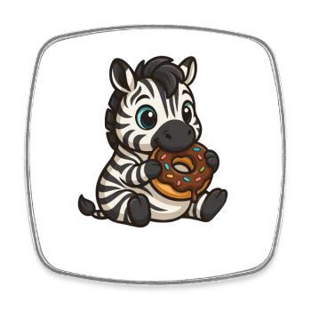 Mignon zèbre mangeant un beignet au chocolat - Magnet carré - blanc - Devant