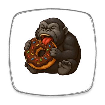 Lustiger Gorilla mit Donut Cartoon Süßigkeiten - Viereckiger Kühlschrankmagnet - Weiß - Vorne