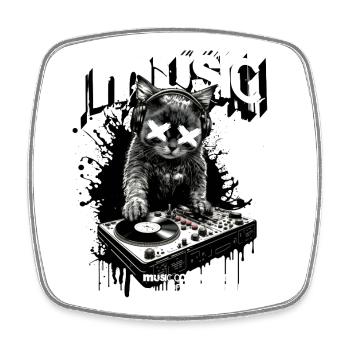 Musik Katze DJ Party Turntables Fun - Viereckiger Kühlschrankmagnet - Weiß - Vorne