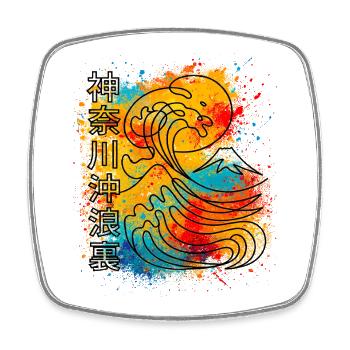 Big Wave Kanagawa One Line Minimalist - Square fridge magnet - white - Front