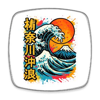 Grande vague Kanagawa Color Splash Hokusai Art - Magnet carré - blanc - Devant