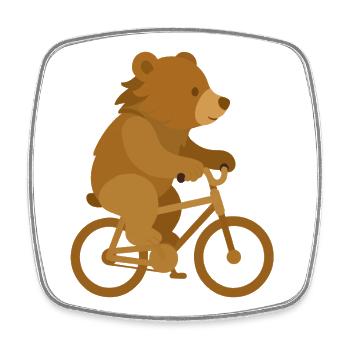 Ours joyeux à vélo – Design animalier ludique - Magnet carré - blanc - Devant