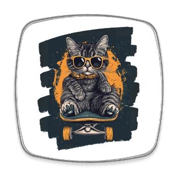 Cat on skateboard - Square fridge magnet - white - Front