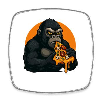 Funny Gorille Pizza Italie Dessin animé culinaire - Magnet carré - blanc - Devant