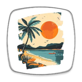 Plage Palmiers Coucher de soleil Été - Magnet carré - blanc - Devant