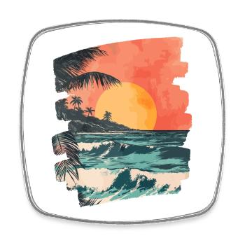 Plage Palmiers Coucher de soleil Été - Magnet carré - blanc - Devant