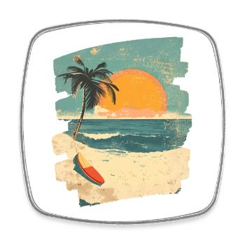 Plage Palmiers Coucher de soleil Été - Magnet carré - blanc - Devant