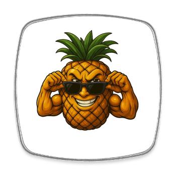 Cool pineapple with sunglasses muscle biceps - Square fridge magnet - white - Front
