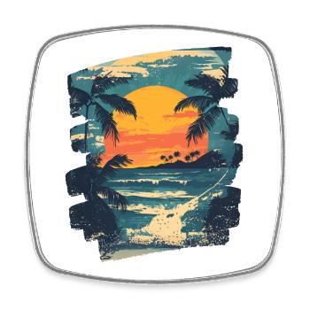 Plage Palmiers Coucher de soleil Été - Magnet carré - blanc - Devant