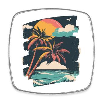 Plage Palmiers Coucher de soleil Été - Magnet carré - blanc - Devant