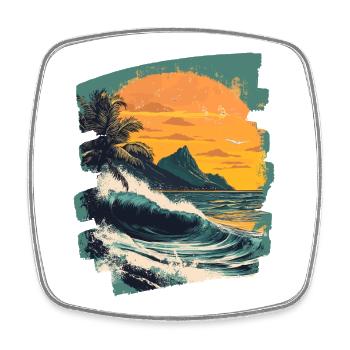 Plage Palmiers Coucher de soleil Été - Magnet carré - blanc - Devant