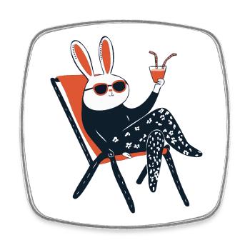 Beach Bunny – Chill Rabbit with Shades & Drink - Square fridge magnet - white - Front