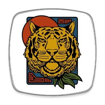 Wilder asiatischer Tiger - Raubkatzenkopf Illustration - Viereckiger Kühlschrankmagnet - Weiß - Vorne