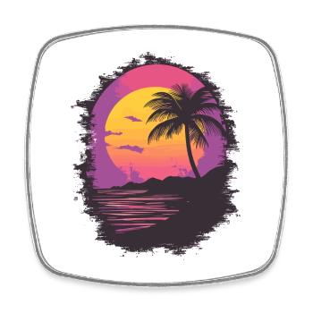 Plage Palmiers Coucher de soleil Été - Magnet carré - blanc - Devant