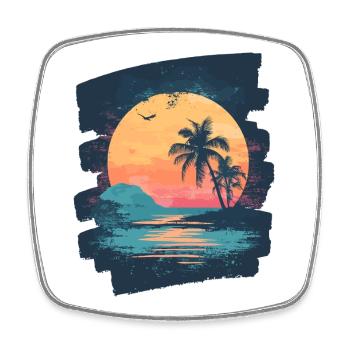 Plage Palmiers Coucher de soleil Été - Magnet carré - blanc - Devant