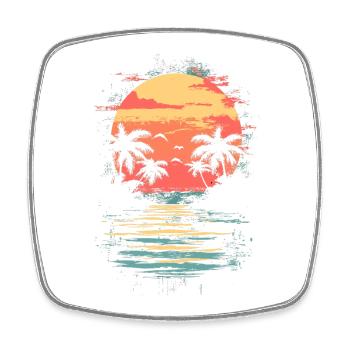 Plage Palmiers Coucher de soleil Été - Magnet carré - blanc - Devant