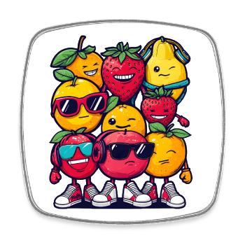 Fruit Squad – 🍓 🍊 🍉 Cartoon - Viereckiger Kühlschrankmagnet - Weiß - Vorne