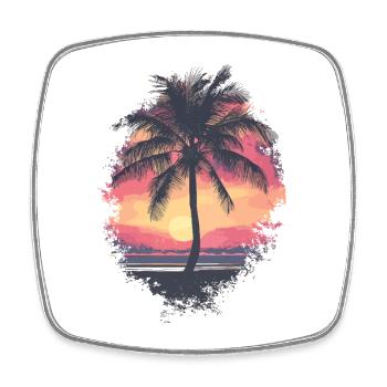 palmier coucher de soleil été - Magnet carré - blanc - Devant