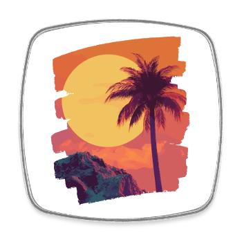 Plage Palmiers Coucher de soleil Été - Magnet carré - blanc - Devant