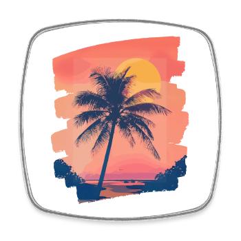 Plage Palmiers Coucher de soleil Été - Magnet carré - blanc - Devant