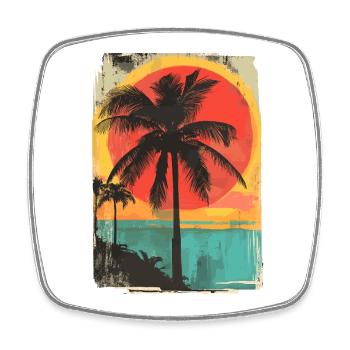 palmier coucher de soleil soleil d’été - Magnet carré - blanc - Devant