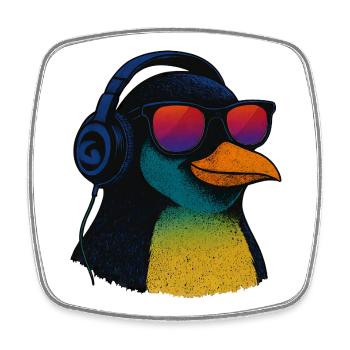 Cooler Pinguin mit Sonnenbrille Musik Kopfhörer - Viereckiger Kühlschrankmagnet - Weiß - Vorne