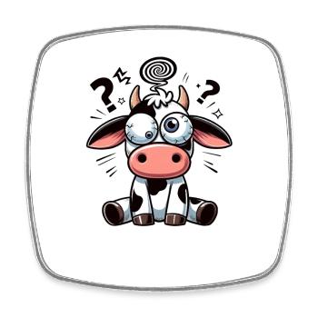 Funny Confused Cow Cartoon Clumsy Googly Eyes - Square fridge magnet - white - Front