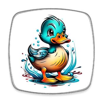 Cute duck design with water details - Square fridge magnet - white - Front